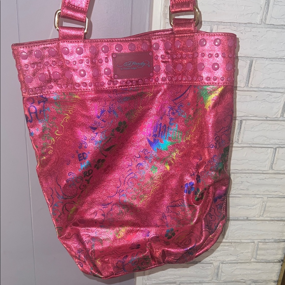*EUC* Y2K Ed Hardy x Lisa Frank Holographic Tote by Christian Audigier
